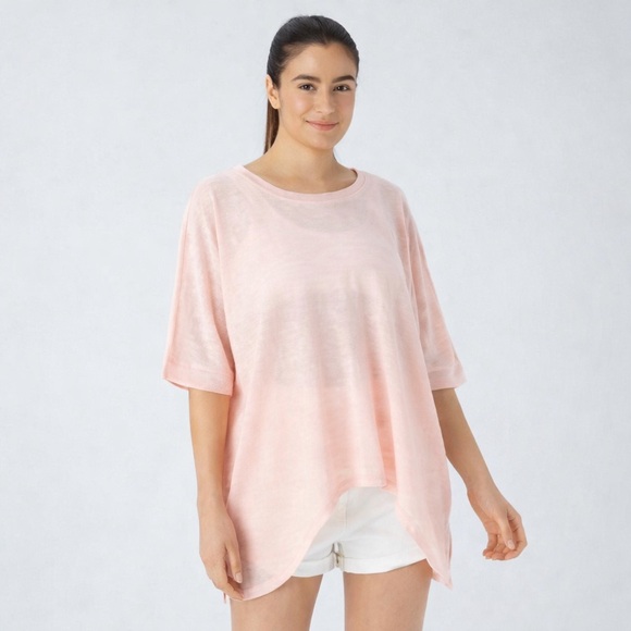 HALARA Tops - Halara Asymmetrical Split Hem Oversized Sheer Pink Top (126)
